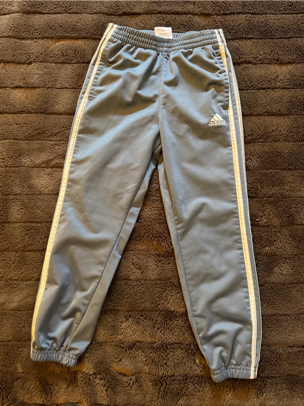 Adidas Kids Gray Track Pants with White Side Stripes